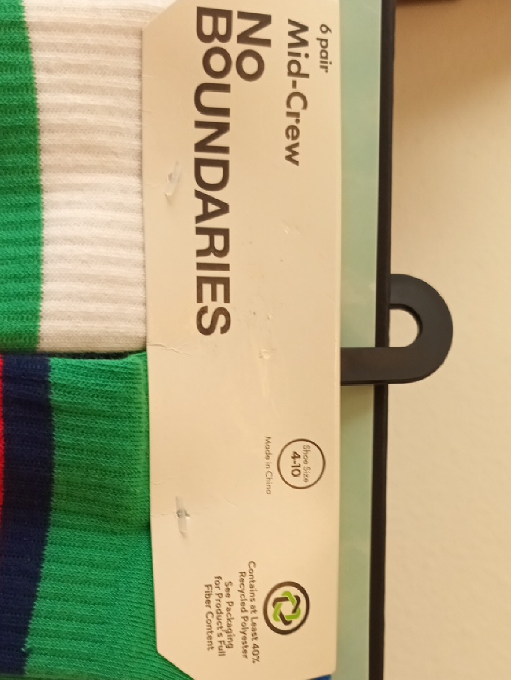 12 pairs No Boundaries Kids Mid-Crew Striped Sock Pack — White, Green, Red, Blue - Picture 2 of 5